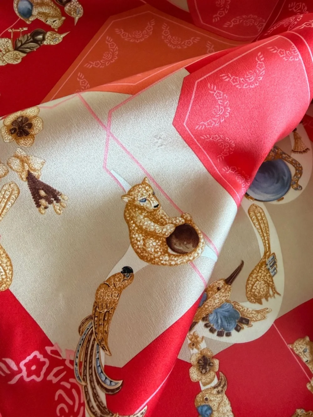 Cartier Silk Scarf Red Jewel Print